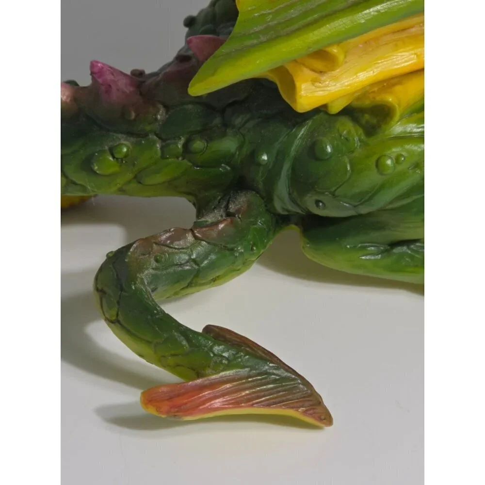 Hand Painted Green Dragon Figurine Yellow Accents Crystal Orb Summit Collection